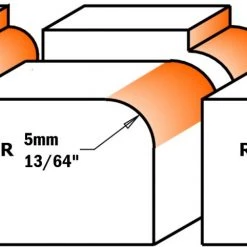 CMT Fraise Avec Plaquette Réversible 661.063.11 Fraise à Arrondir R6,35 Avec Lames Remplaçables Et Roulement 29 X 67 Mm - Tige 8 Mm