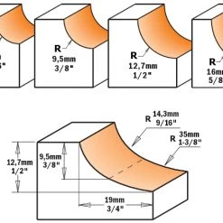 CMT Fraise à Moulurer 937.222.11 Fraise à Rayon Convexe R=6,35 Avec Roulement De Guidage 25,4 X 12,7 Mm Tige 8 Mm -Accessoires pour défonceuses Soldes 937 222 11 fraise a rayon convexe r 6 35 avec roulement de guidage 25 4 x 12 7 mm tige 8 mm 2