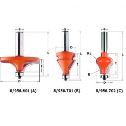 CMT Fraise à Profiler 956.601.11 Fraise De Bord De Table Et De Poignée Profil A, 63,5x19x67,9 - Tige 12